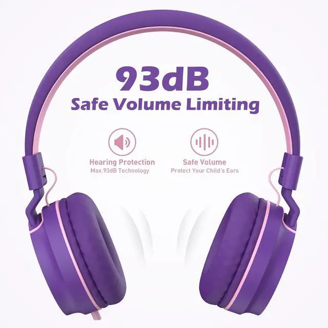 Alt view image 5 of 5 - Kids Headphones, AILIHEN I35 On-Ear Headphones for School, Safe Volume 93dB, HD Mic Stereo Headphone for Kid Girls Children, Foldable Wired 3.5mm for Chromebook, Laptop, Computer, Tablet (Pink Purple)