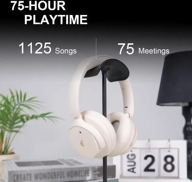 Alt view image 2 of 5 - Edifier H9 Hybrid Active Noise Cancelling Headphones Bluetooth 5.4, Over Ear Headphones Wireless with 75H Playtime, Hi-Res Audio, Spatial Audio, Multipoint Connection, Clear Calls, Foldable - White