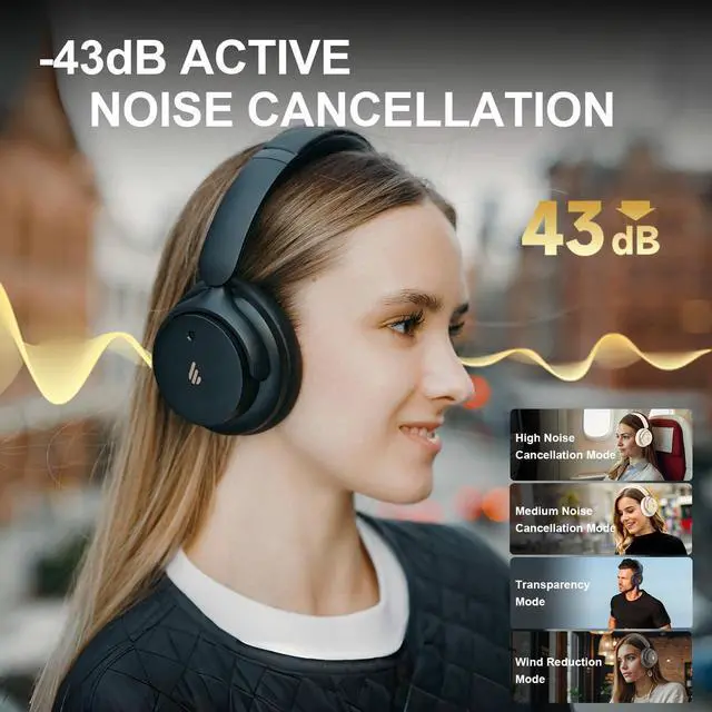 Alt view image 3 of 5 - Edifier H9 Hybrid Active Noise Cancelling Headphones Bluetooth 5.4, Over Ear Headphones Wireless with 75H Playtime, Hi-Res Audio, Spatial Audio, Multipoint Connection, Clear Calls, Foldable - White