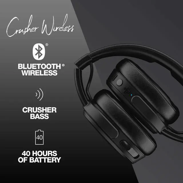 Alt view image 3 of 5 - Skullcandy Crusher Wireless Bluetooth Headphones with Multi-Sensory Bass, Noise Isolating Over-Ear Fit, Up to 40 Hours Battery, Microphone for iPhone Android with Travel Bag - Black