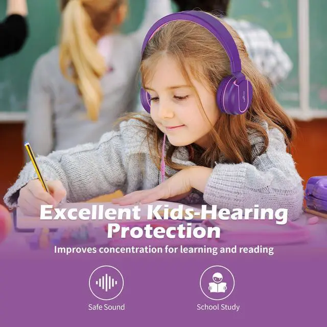 Alt view image 3 of 5 - Kids Headphones, AILIHEN I35 On-Ear Headphones for School, Safe Volume 93dB, HD Mic Stereo Headphone for Kid Girls Children, Foldable Wired 3.5mm for Chromebook, Laptop, Computer, Tablet (Pink Purple)