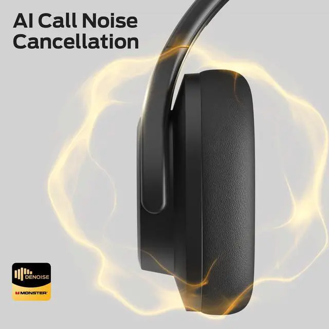 Alt view image 5 of 5 - Monster Mission 200 Bluetooth Headphones, Wireless Headphones with 3 EQ Modes, Low Latency HiFi Stereo Foldable Lightweight Headset, 60H Playtime,Deep Bass for Home Office Cellphone PC Ect