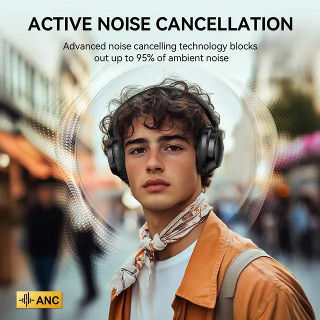 Alt view image 2 of 5 - TECKNET Active Noise Cancelling Headphones Wireless & Wired, 70H Playtime Bluetooth Headphones Over Ear Built-in Mic, 3.5mm Cable Dual Connection Foldable Headset Comfort for Home Office Travel
