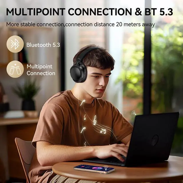 Alt view image 5 of 5 - TECKNET Active Noise Cancelling Headphones Wireless & Wired, 70H Playtime Bluetooth Headphones Over Ear Built-in Mic, 3.5mm Cable Dual Connection Foldable Headset Comfort for Home Office Travel