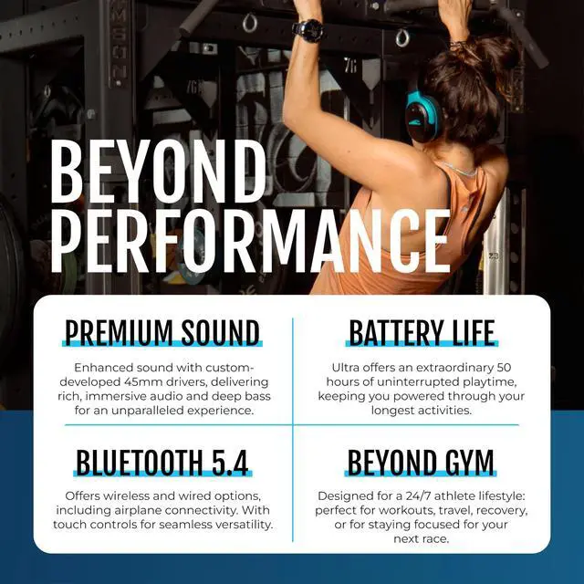 Alt view image 5 of 5 - RIPT Ultra Over-Ear Sport Headphones, Active Noise Cancellation and Transparency Mode, 50-Hour Battery Life, 2 Sets of Cushions, Sweat-Proof Silicone and Leatherette, Premium Sound, Waterproof