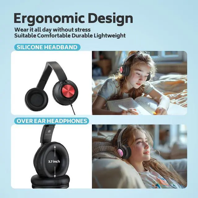 Alt view image 4 of 5 - AILIHEN Headphones Bulk for Classroom 10 Pack - Kids Wired Headphones for School Students, Over-Ear Headsets with Microphone HD Stereo Sound 3.5mm Jack for Library, Online Learning (Muiticolor)