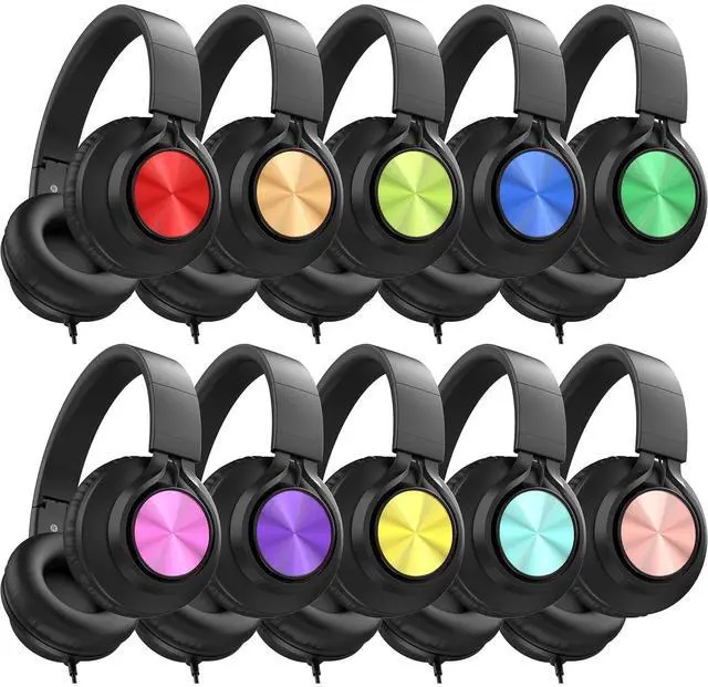 Main image of AILIHEN Headphones Bulk for Classroom 10 Pack - Kids Wired Headphones for School Students, Over-Ear Headsets with Microphone HD Stereo Sound 3.5mm Jack for Library, Online Learning (Muiticolor)