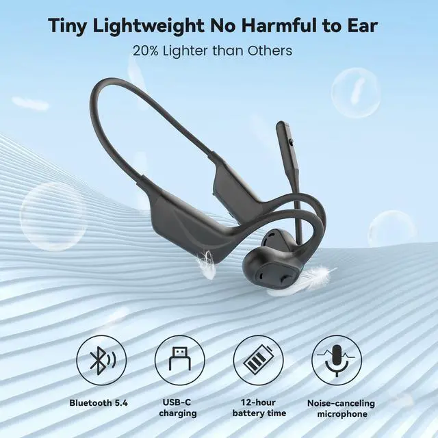 Alt view image 5 of 5 - MONODEAL Open Ear Headphones with Mic, Lightweight Bluetooth 5.4 Headset with Microphone Noise Cancelling Mute Button, Wireless Headset Earphones for Work, Driving, Home Office, Workouts