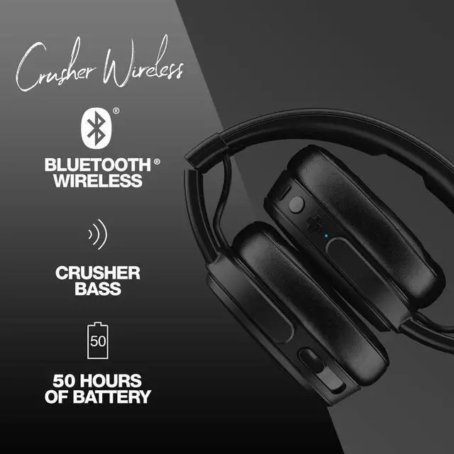Alt view image 2 of 5 - Skullcandy Crusher Wireless Over-Ear Bluetooth Headphones with 40mm Drivers, 40-Hour Battery, Rapid Charge, Built-in Microphone, and Foldable Design - Black