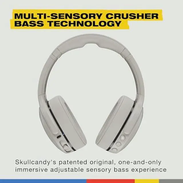 Alt view image 2 of 5 - Skullcandy Crusher 540 Active Wireless Bluetooth Headphones with Multi-Sensory Bass, Noise Isolating Over-Ear Fit, Sweat and Water Resistant, 40 Hours Battery, Microphone for iPhone Android - Concrete