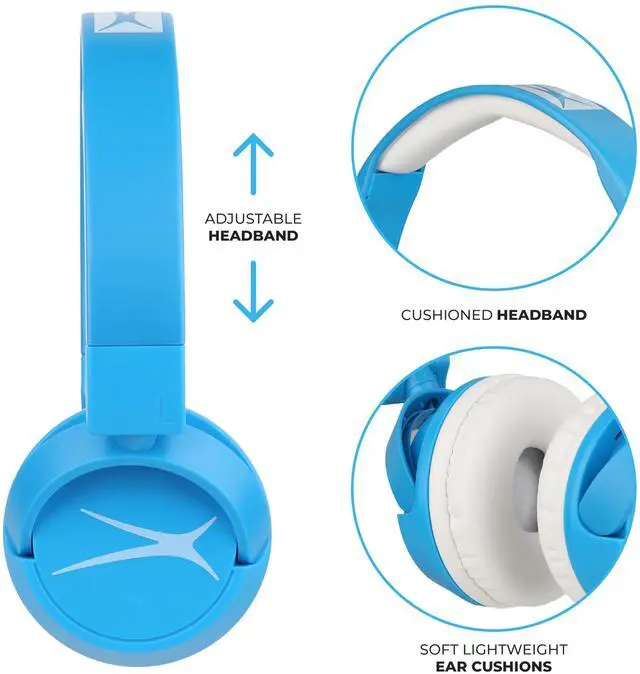 Alt view image 4 of 5 - Altec Lansing Kid Safe 2-in-1 Bluetooth and Wired Headphones, Noise Cancelling, Volume Control, Wireless, Foldable Design (Blue)
