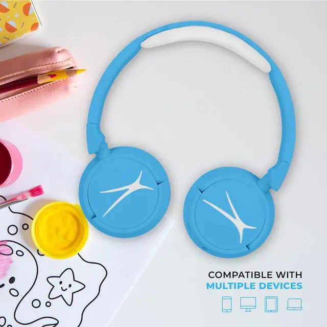 Alt view image 5 of 5 - Altec Lansing Kid Safe 2-in-1 Bluetooth and Wired Headphones, Noise Cancelling, Volume Control, Wireless, Foldable Design (Blue)