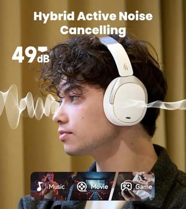 Alt view image 2 of 5 - Edifier W80 Over Ear Headphones with -49dB Active Noise Cancelling, LDAC AAC Hi-Res Wired & Wireless, AI Clear Call, Fast Charging, Multipoint Connection, Bluetooth V5.4 - Ivory