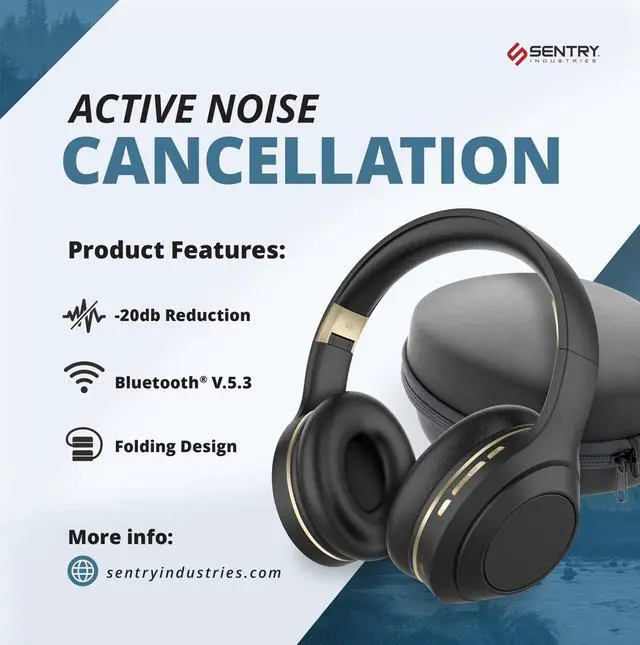 Alt view image 3 of 5 - SENTRY OSH Over Ear Bluetooth Wireless Headphones, Active Noise Canceling -20dB Reduction, 22 Hour Battery Life, Control Buttons, Built in Microphone, USB C Charging and Carrying Case Included