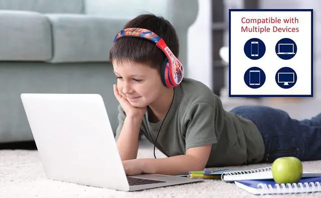 Alt view image 3 of 5 - Spiderman Kids Headphones, Adjustable Headband, Stereo Sound, 3.5Mm Jack, Wired Headphones for Kids, Tangle-Free, Volume Control, Foldable, Childrens Earphones for School Home, Travel