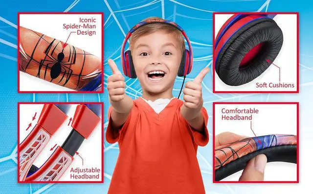 Alt view image 2 of 5 - Spiderman Kids Headphones, Adjustable Headband, Stereo Sound, 3.5Mm Jack, Wired Headphones for Kids, Tangle-Free, Volume Control, Foldable, Childrens Earphones for School Home, Travel