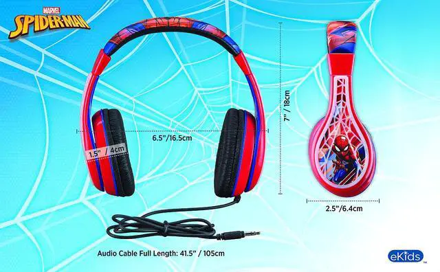Alt view image 5 of 5 - Spiderman Kids Headphones, Adjustable Headband, Stereo Sound, 3.5Mm Jack, Wired Headphones for Kids, Tangle-Free, Volume Control, Foldable, Childrens Earphones for School Home, Travel