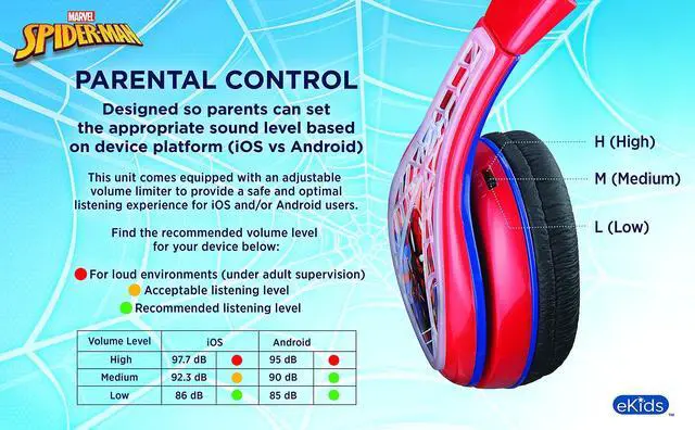 Alt view image 4 of 5 - Spiderman Kids Headphones, Adjustable Headband, Stereo Sound, 3.5Mm Jack, Wired Headphones for Kids, Tangle-Free, Volume Control, Foldable, Childrens Earphones for School Home, Travel