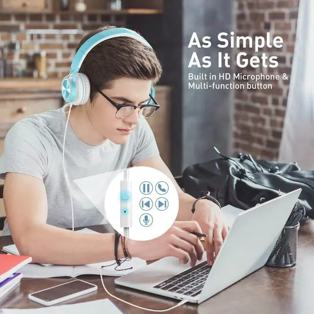 Alt view image 2 of 5 - AILIHEN Kids Headphones for School Boys, Headphones with Microphone for Chromebook Laptop Computer Smartphone, 3.5mm Foldable Lightweight Headset for Teen Teenager (Lime Green)