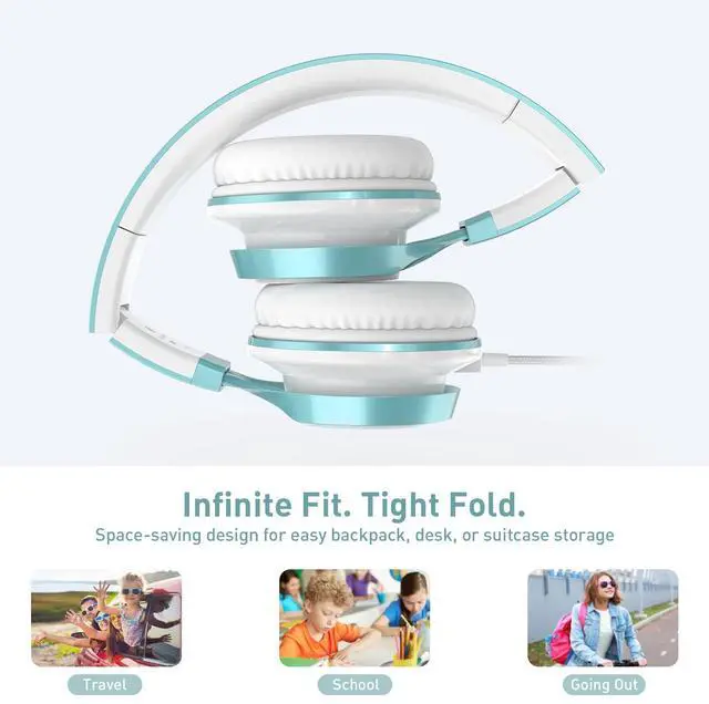 Alt view image 4 of 5 - AILIHEN Kids Headphones for School Boys, Headphones with Microphone for Chromebook Laptop Computer Smartphone, 3.5mm Foldable Lightweight Headset for Teen Teenager (Lime Green)