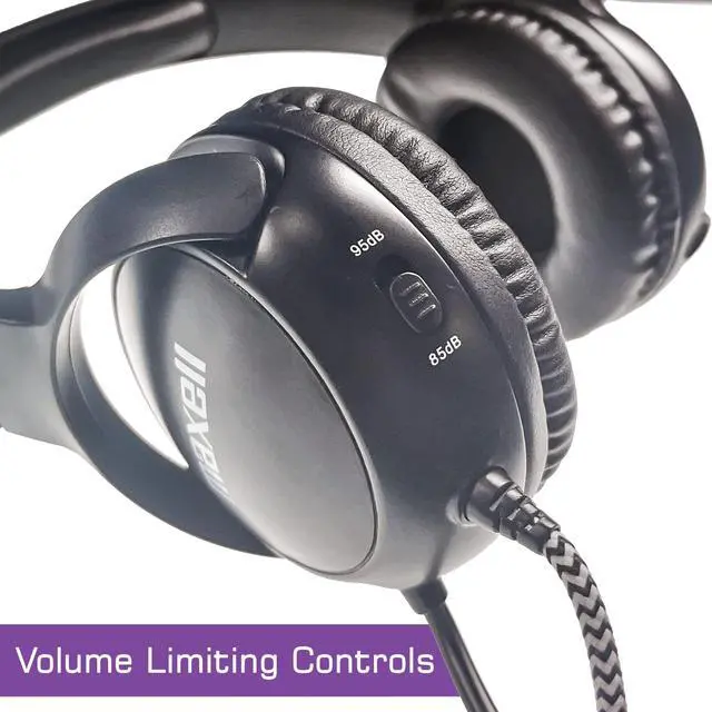 Alt view image 3 of 5 - Maxell Kids Overear Headset with Boom Mic -Safe Listening with 85dB-95dB Volume Limiting, Flexible Boom Mic, Chew Proof Cord, Mute & Volume Control, Share Port