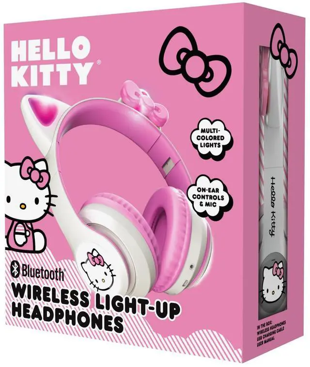 Alt view image 3 of 4 - Hello Kitty Wireless Bluetooth Light-Up Headphones with Foldable Design, Adjustable Headband, 8 Hours Playtime, LED Kitty Earcups, for Kids & Adults (White)