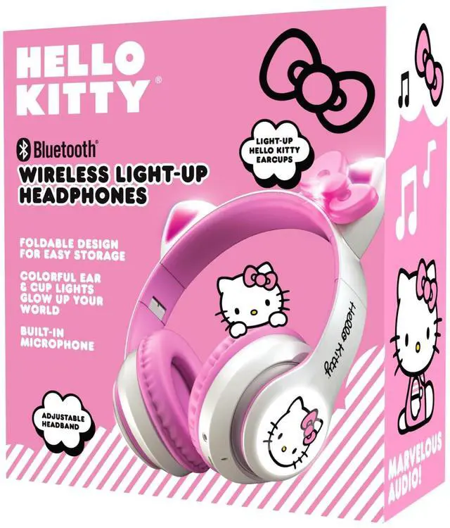 Alt view image 4 of 4 - Hello Kitty Wireless Bluetooth Light-Up Headphones with Foldable Design, Adjustable Headband, 8 Hours Playtime, LED Kitty Earcups, for Kids & Adults (White)