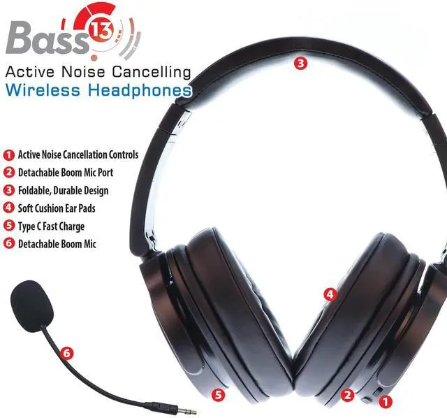 Alt view image 2 of 5 - Maxell Active Noise Cancellation Headphone Detachable Boom Mic & Built-in Mic - Immersive Sound with Bluetooth ANC Headphones, 20dB Noise Reduction, 40mm High-Fidelity Drivers, 10-Hour Playtime