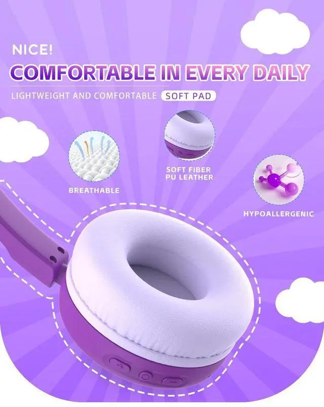 Alt view image 2 of 5 - Kids Bluetooth Headphones,Toddler Headphones with Microphone,85dB Volume Limited,Bluetooth 5.3 Twistable Lightweight Kids Wireless Earphones for Boy Girl Tablet Travel School
