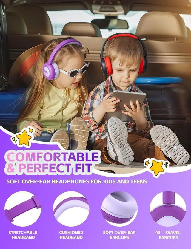 Alt view image 4 of 5 - Kids Bluetooth Headphones,Toddler Headphones with Microphone,85dB Volume Limited,Bluetooth 5.3 Twistable Lightweight Kids Wireless Earphones for Boy Girl Tablet Travel School
