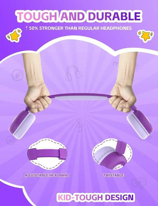 Alt view image 5 of 5 - Kids Bluetooth Headphones,Toddler Headphones with Microphone,85dB Volume Limited,Bluetooth 5.3 Twistable Lightweight Kids Wireless Earphones for Boy Girl Tablet Travel School