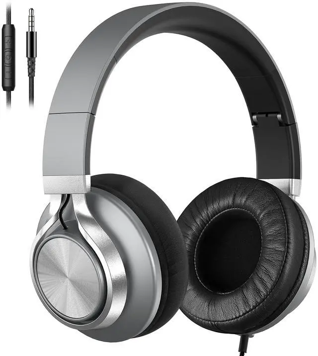Main image of Over Ear Headphones Wired with Microphone - Noise Isolating Corded Headphones with Protein Leather Ear Cushions for Teens Adults,Fordable Head phones with Golded 3.5 mm Jack for Laptop Computer Tablet