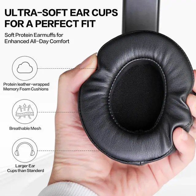 Alt view image 3 of 5 - Over Ear Headphones Wired with Microphone - Noise Isolating Corded Headphones with Protein Leather Ear Cushions for Teens Adults,Fordable Head phones with Golded 3.5 mm Jack for Laptop Computer Tablet