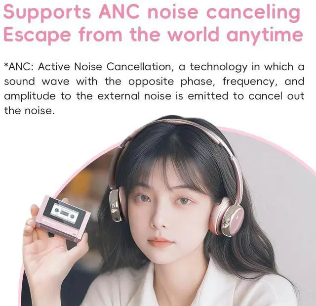 Alt view image 4 of 5 - FiiO Anytime Active Noise Cancelling Bluetooth 5.4 Retro Headphones, 58H Playtime, with Microphone,Light Weight Earphones Comfort Headsets for Travel,Home (Black)