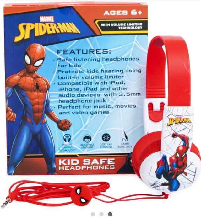 Alt view image 2 of 2 - Spider Man Kid Safe Headphones for Toddlers (Small Headphones) Best for Ages 2 to 5 yrs Old Over The Ear Padded Cushions Flying on a Web Design