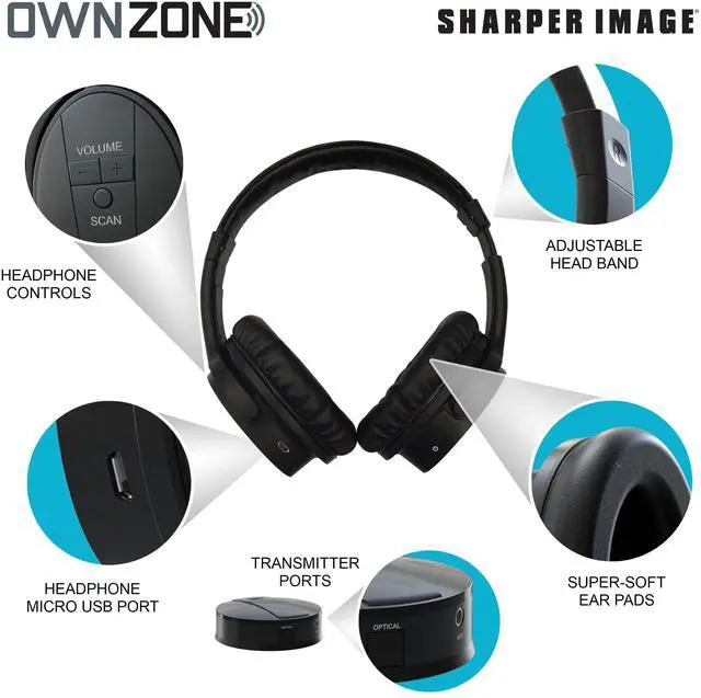 Alt view image 2 of 5 - Own Zone by Sharper Image Over Ear TV Headphones, Wireless & Rechargeable, Compatible with TV, AUX, RCA, and Optimal Connections Transmits up to 100ft Range