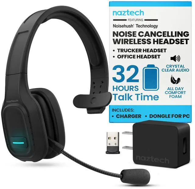 Main image of Naztech NXT-700 Trucker Headset Bluetooth Wireless - Noise Cancelling, HD Sound, Adjustable Headband, & Memory Foam Ear Cups for All-Day Comfort, Office Headset with Mic - Black
