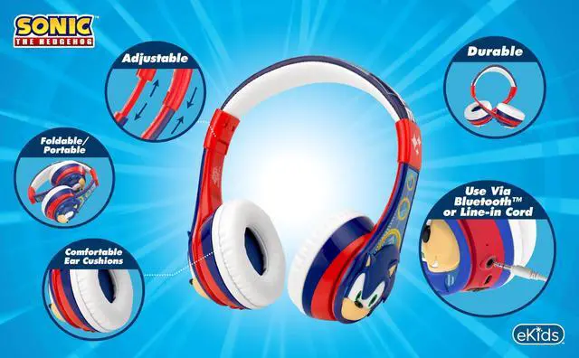 Alt view image 2 of 4 - eKids Sonic The Hedgehog Bluetooth Headphones for Kids, Wireless Headphones with Microphone Includes Aux Cord, Volume Reduced Kids Earphones for School, Home, or Travel