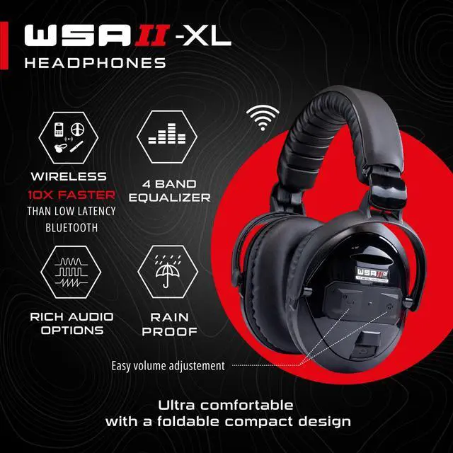 Alt view image 2 of 5 - XP METAL DETECTORS WSAII-XL Wireless Headphones for Deus II, Comfortable and Easy to Carry with Their Compact Design, Rainproof (IP68 3ft deep), Great for Noisy Environment