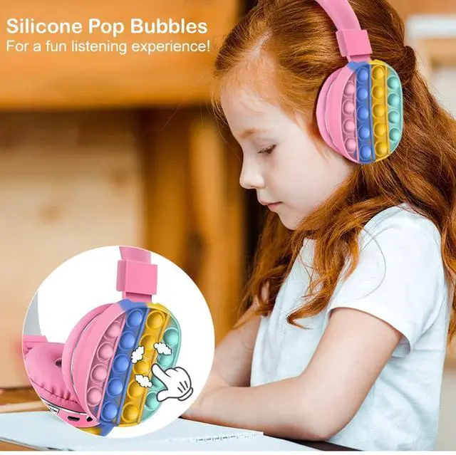 Alt view image 3 of 5 - Acuvar Wireless or Wired Bluetooth 5.2 Rechargeable Over The Ear Headphones with Silicone Fidget Pop Bubbles Microphone, Powerful Surround Stereo Bass and Passive Noise Cancelling (Pink)
