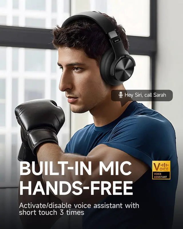 Alt view image 4 of 5 - Picun B8 Bluetooth Headphones, 120 Hours Playtime, 3 EQ Modes, Deep Bass, Over Ear, Black