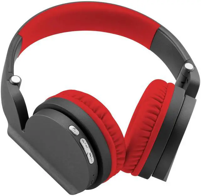 Main image of Coby Bluetooth Headphones | Foldable Over Ear Headphones w/Mic, Hands Free Calling for Smartphones | Rechargeable Wireless Headphones Bluetooth | 20 HRS Playtime w. Aux Input (Gray & Red)