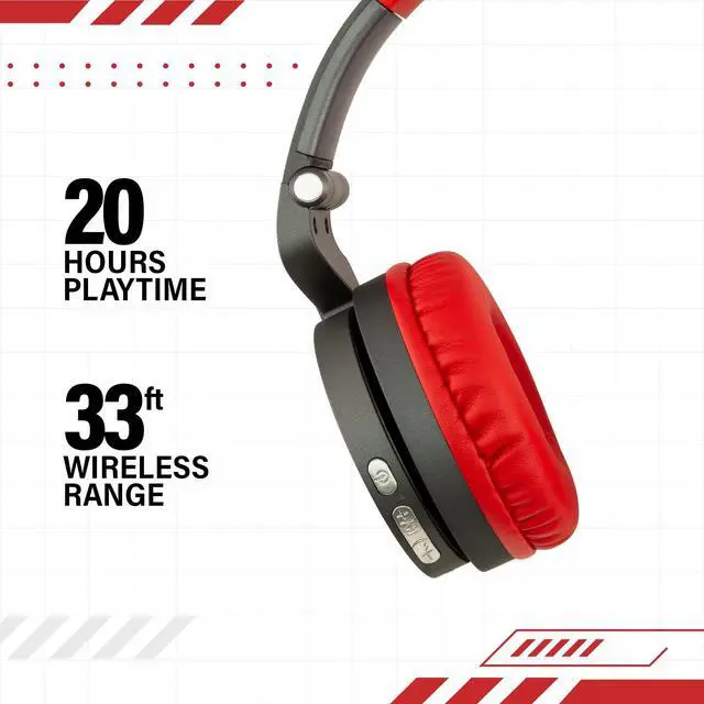 Alt view image 2 of 5 - Coby Bluetooth Headphones | Foldable Over Ear Headphones w/Mic, Hands Free Calling for Smartphones | Rechargeable Wireless Headphones Bluetooth | 20 HRS Playtime w. Aux Input (Gray & Red)
