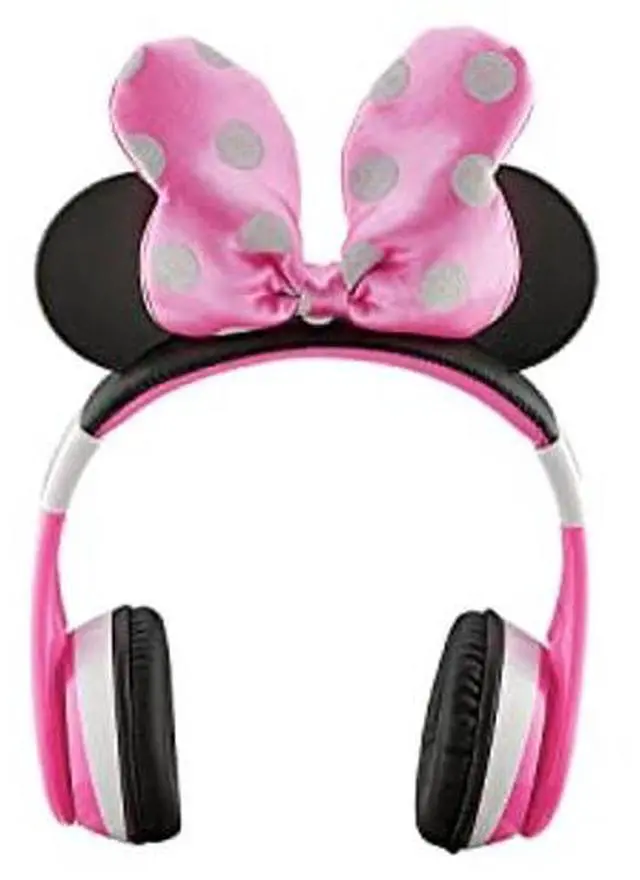 Alt view image 2 of 5 - eKids Minnie Mouse Kids Bluetooth Headphones, Wireless with Microphone Includes Aux Cord, Volume Reduced Foldable Headphones for School, Home, or Travel, Pink