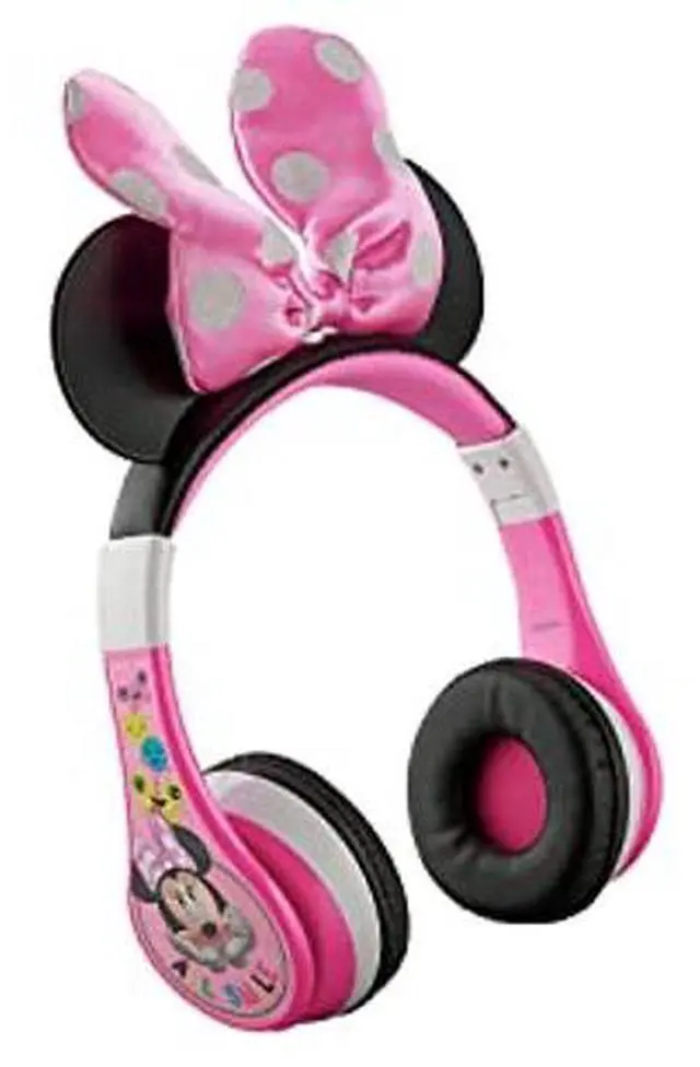 Alt view image 3 of 5 - eKids Minnie Mouse Kids Bluetooth Headphones, Wireless with Microphone Includes Aux Cord, Volume Reduced Foldable Headphones for School, Home, or Travel, Pink