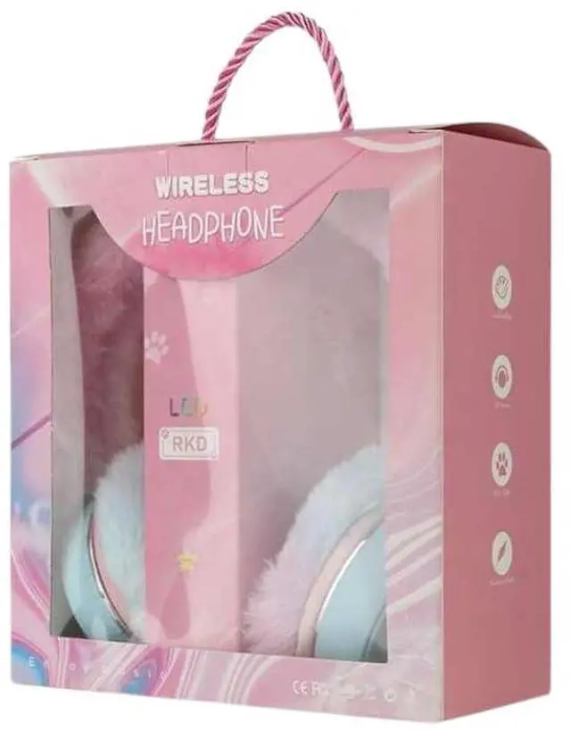 Alt view image 3 of 5 - Bluetooth Headphones with LED, Ear Design, Soft Over-Ear Pads, Pink