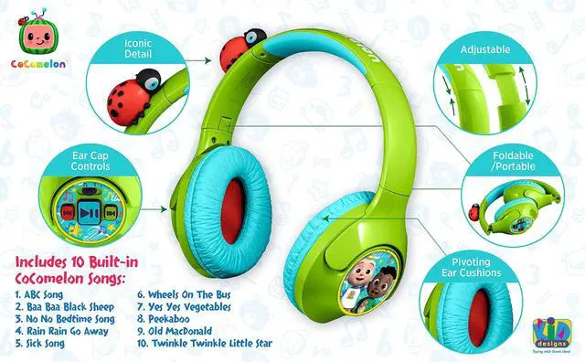 Alt view image 3 of 5 - eKids Cocomelon Toddler Headphones with Built-in Kids Music, Bluetooth Headphones with Rechargeable Battery and USB-C Charging Cable Included