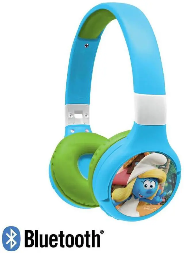 Alt view image 2 of 5 - Lexibook, The Smurfs, 2-in-1 Bluetooth & Wired Headphones with Microphone and Control Buttons, Foldable and Adjustable, Long-Lasting Rechargeable Battery, Blue/Green, HPBT010SF