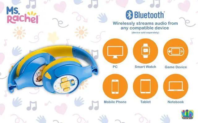 Alt view image 3 of 5 - eKids Ms Rachel Toddler Headphones with Built-in Kids Music, Bluetooth Headphones with Rechargeable Battery and USB-C Charging Cable