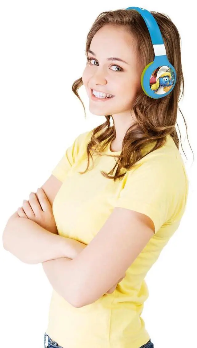 Alt view image 3 of 5 - Lexibook, The Smurfs, 2-in-1 Bluetooth & Wired Headphones with Microphone and Control Buttons, Foldable and Adjustable, Long-Lasting Rechargeable Battery, Blue/Green, HPBT010SF